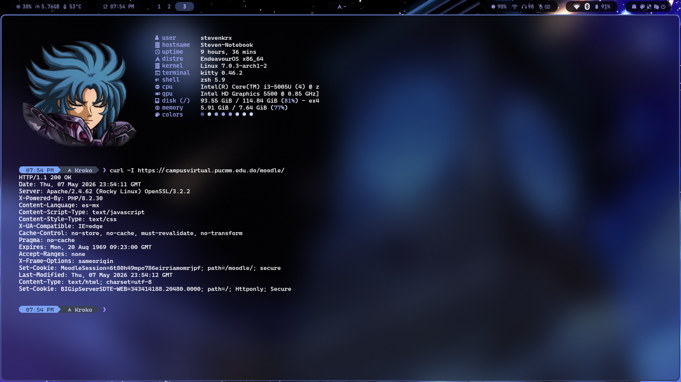 curl -I output — HTTP Headers del servidor
